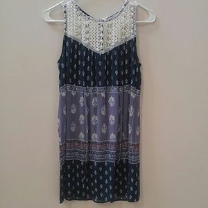 Rewind Lace Neck Multi Patterned Dress